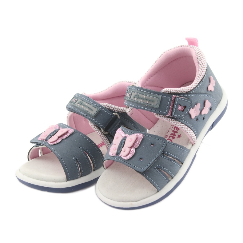 American Club Sandalias American DR19 Denim Butterfly para niña azul rosado 3