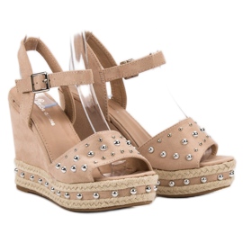 SHELOVET Sandalias con diamantes de imitación marrón 1
