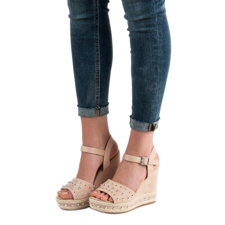 SHELOVET Sandalias con diamantes de imitación marrón 2