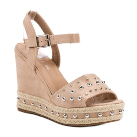 SHELOVET Sandalias con diamantes de imitación marrón 4