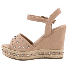 SHELOVET Sandalias con diamantes de imitación marrón 5