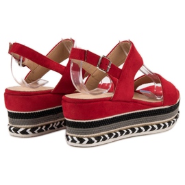 Primavera Sandalias de cuña boho rojo 4
