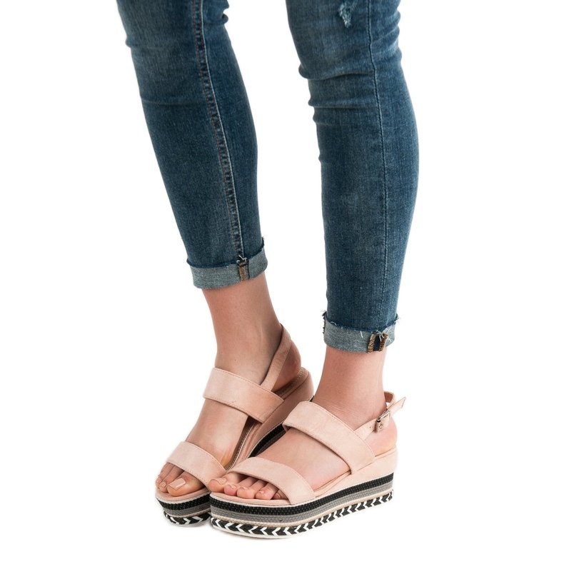 Primavera Sandalias de cuña boho rosa 1