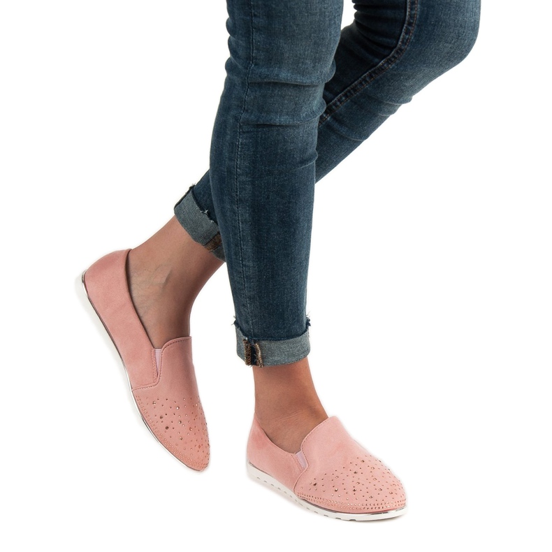 SHELOVET Slipons de gamuza rosado 1