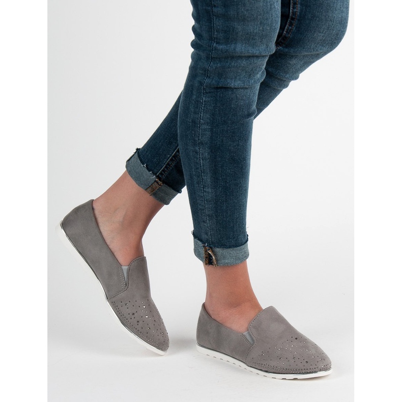 SHELOVET Slipons de gamuza gris 2