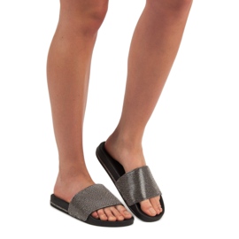Best Shoes Pantuflas Con Circonita Cúbica negro 4