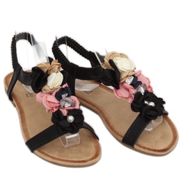 Sandalias negras con flores 218-174 Negro 1 Sandalias negras con flores 218-174 Negro 1