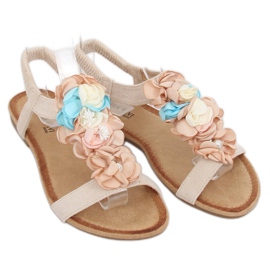 Sandalias beige con flores 218-174 Beige 1