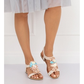 Sandalias beige con flores 218-174 Beige 2