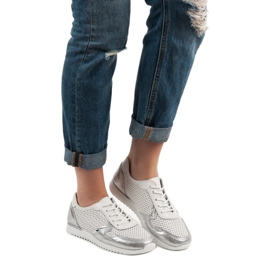 Filippo Zapatos de cuero plateados blanco gris 4