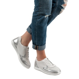 Filippo Zapatos de cuero plateados blanco gris 5