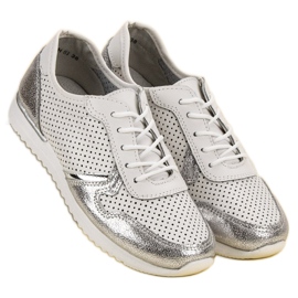 Filippo Zapatos de cuero plateados blanco gris 6
