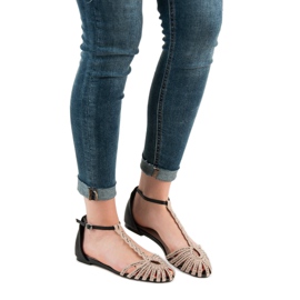 SHELOVET Sandalias de moda con circonita cúbica negro marrón 3