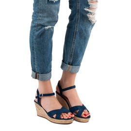 Best Shoes Sandalias azul marino en cuña 3
