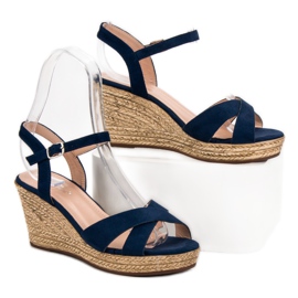 Best Shoes Sandalias azul marino en cuña 5