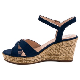 Best Shoes Sandalias azul marino en cuña 2