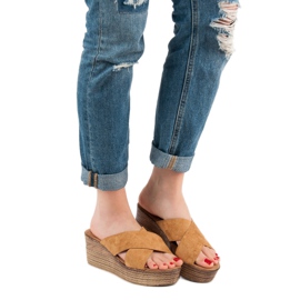 SHELOVET Sandalias de cuña camel marrón 2