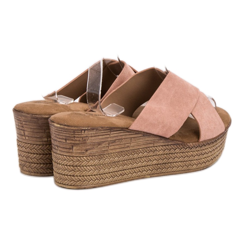 SHELOVET Pantuflas de cuña en polvo rosado 1 SHELOVET Pantuflas de cuña en polvo rosado 1