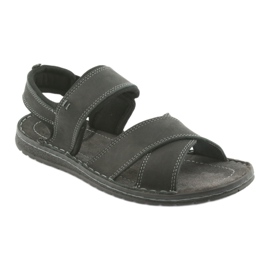 Riko Sandalias de cuero deportivo para hombres 852 Negro 1