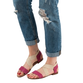 SHELOVET Sandalias planas elegantes marrón rosado 3