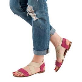 SHELOVET Sandalias planas elegantes marrón rosado 4