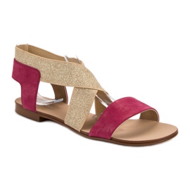 SHELOVET Sandalias planas elegantes marrón rosado 5