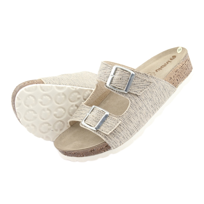 Zapatillas de mujer Inblu NM013 beige con partículas plateadas marrón gris 5