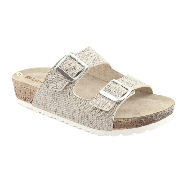 Zapatillas de mujer Inblu NM013 beige con partículas plateadas marrón gris 1