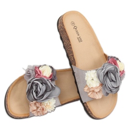 Pantuflas grises con flores 218-170 Gris violeta 1