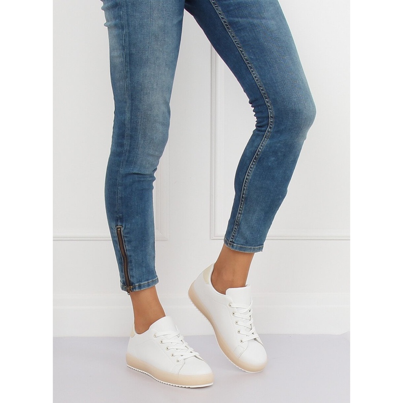 Zapatillas de mujer blancas y beige 9118 Beige blanco marrón 1