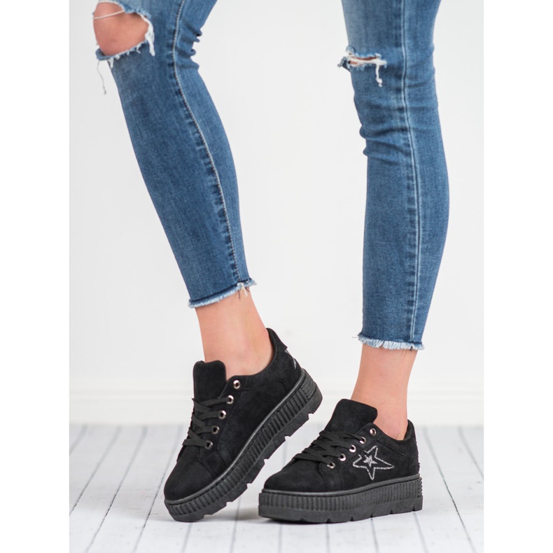 SHELOVET Creepers de gamuza negro 1