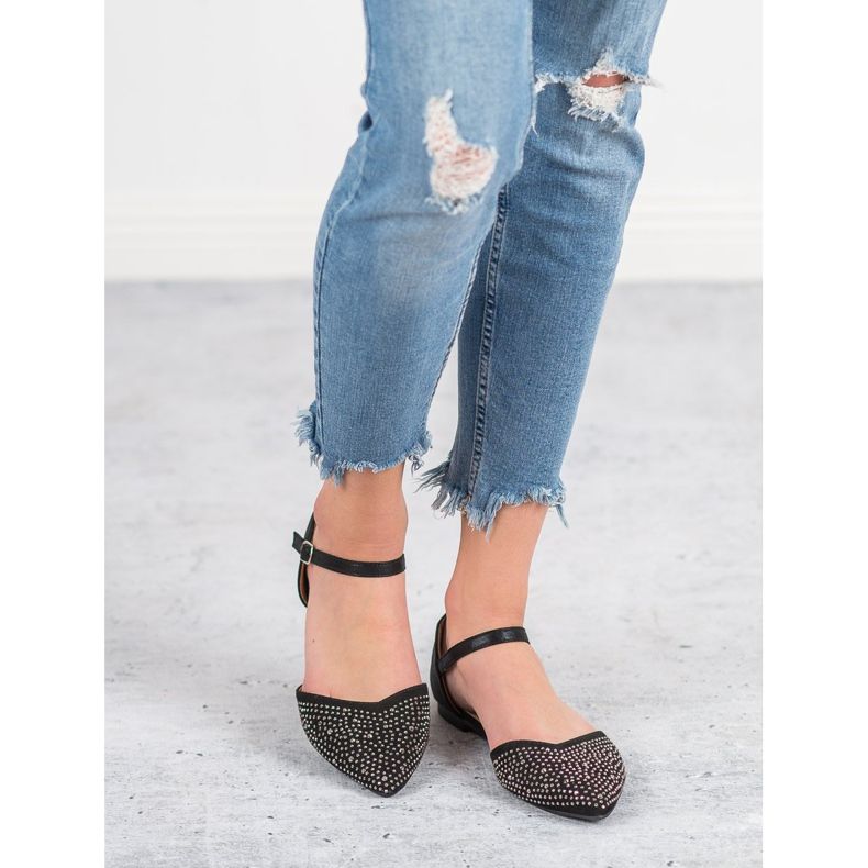 Primavera Bailarinas Abrochadas Con Circonita Cúbica negro 1 Primavera Bailarinas Abrochadas Con Circonita Cúbica negro 1