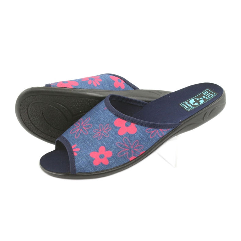 Zapatillas de mujer con flores Adanex azul marino rosa 4