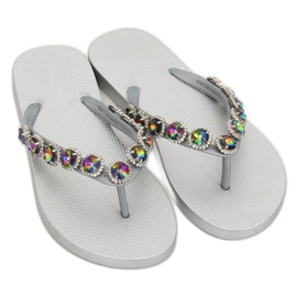 Elegantes chanclas con piedras plateadas JH69 Silver gris 2