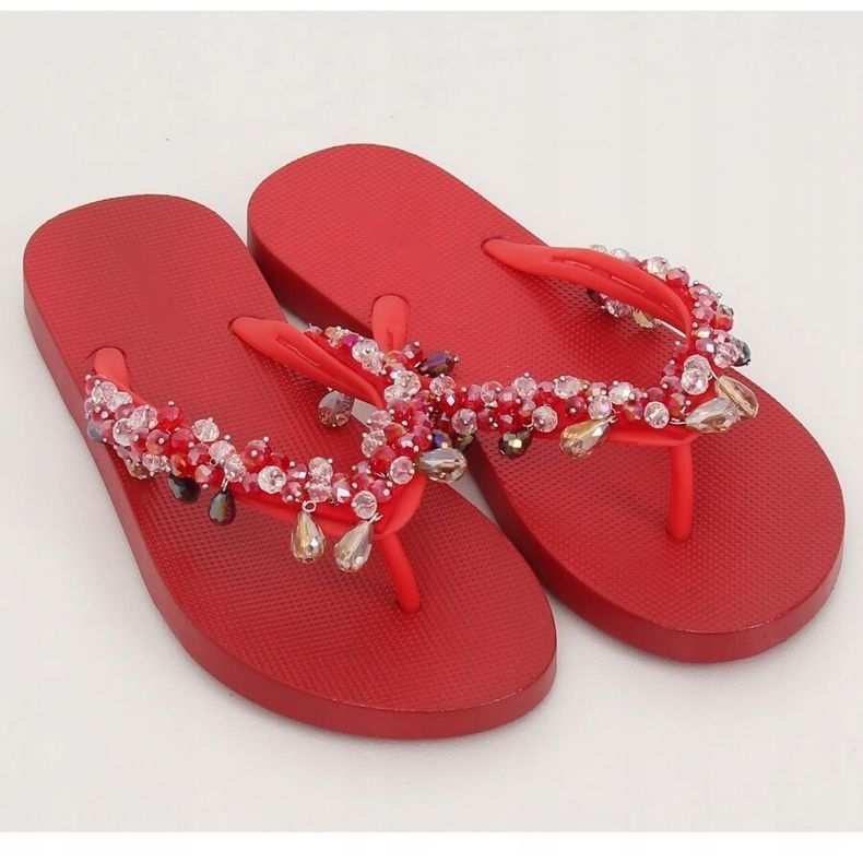 Rojo JH68 Chanclas rojas con abalorios 2 Rojo JH68 Chanclas rojas con abalorios 2