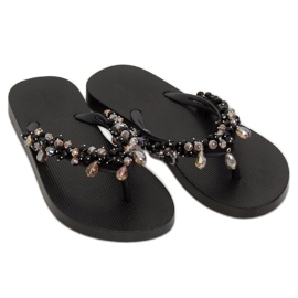 Negro JH68 Chanclas negras con abalorios 2 Negro JH68 Chanclas negras con abalorios 2