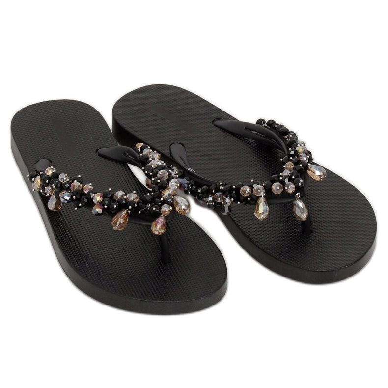 Negro JH68 Chanclas negras con abalorios 2