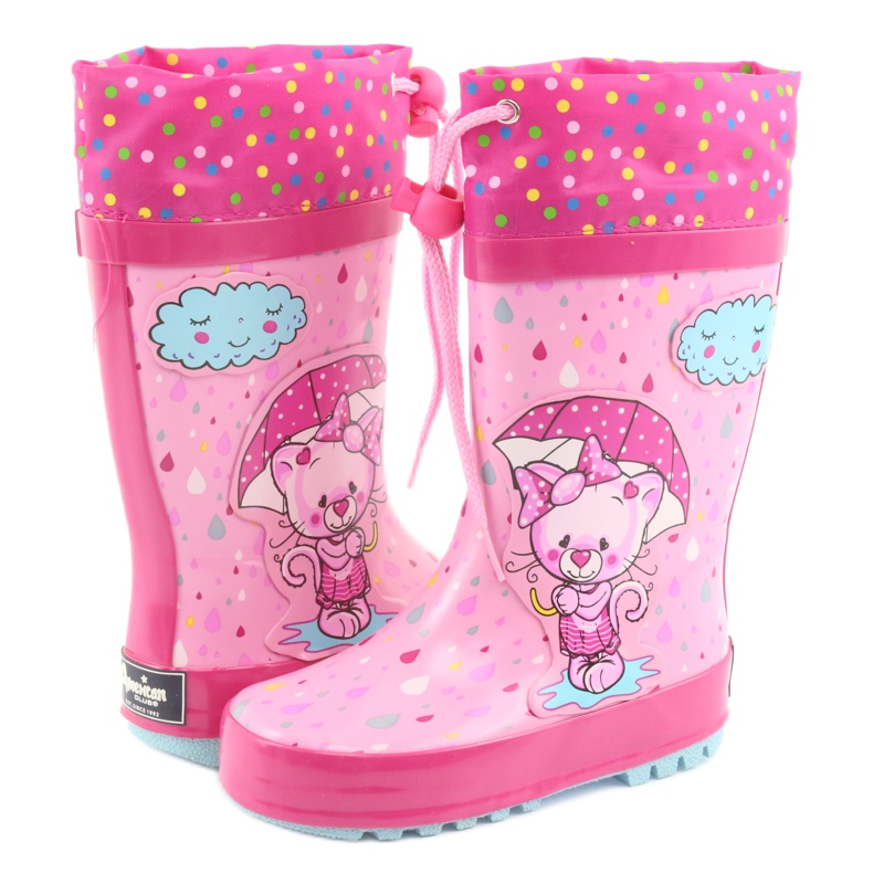 American Club Botas de agua bebé gatito americano azul rosado 4