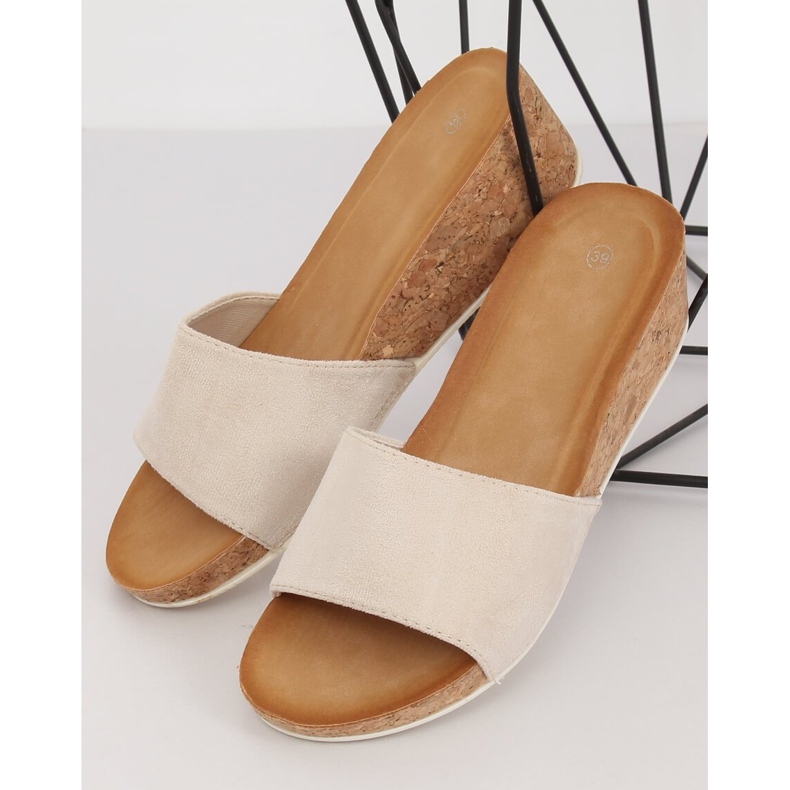 Beige G233 Pantuflas cuña beige rosa 1