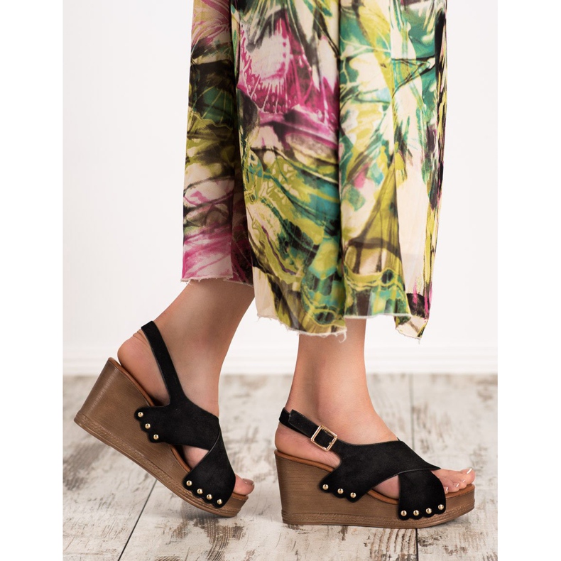 SHELOVET Sandalias de gamuza negro 2