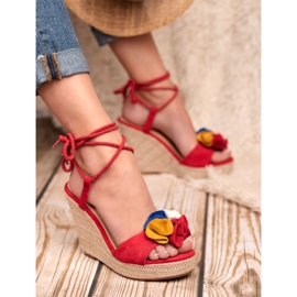 Seastar Sandalias atadas en cuña rojo 5