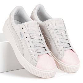 Puma Suede Plataforma Glam Jr gris rosado 3
