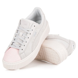 Puma Suede Plataforma Glam Jr gris rosado 2