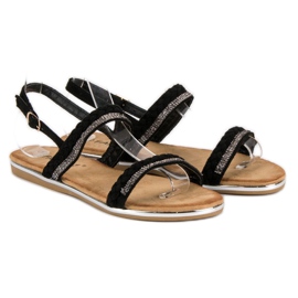 Fama Sandalias planas de ante negro 4