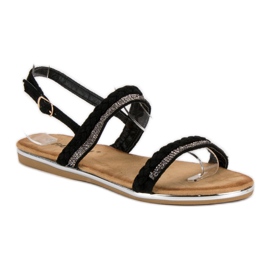 Fama Sandalias planas de ante negro 1