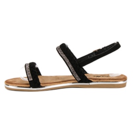 Fama Sandalias planas de ante negro 2
