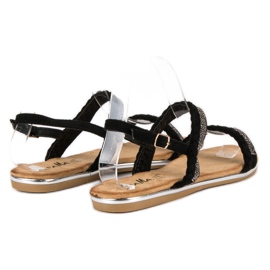 Fama Sandalias planas de ante negro 3