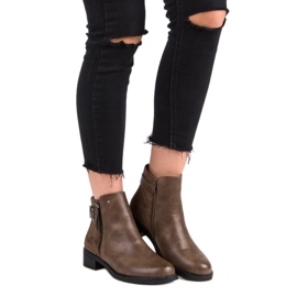 Ideal Shoes Botas marrones de tacón plano negro 1