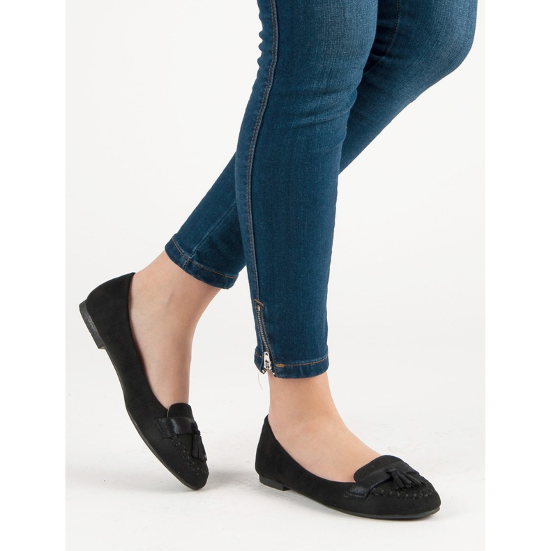 Small Swan Mocasines con flecos negro 1 Small Swan Mocasines con flecos negro 1