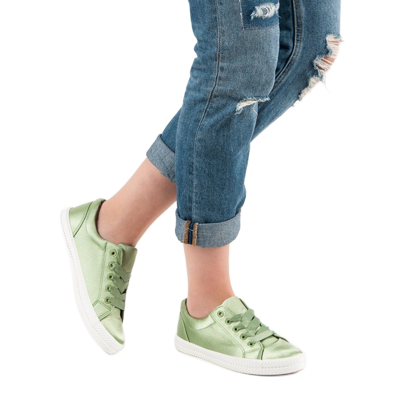 Kylie Zapatillas de satén verde 1